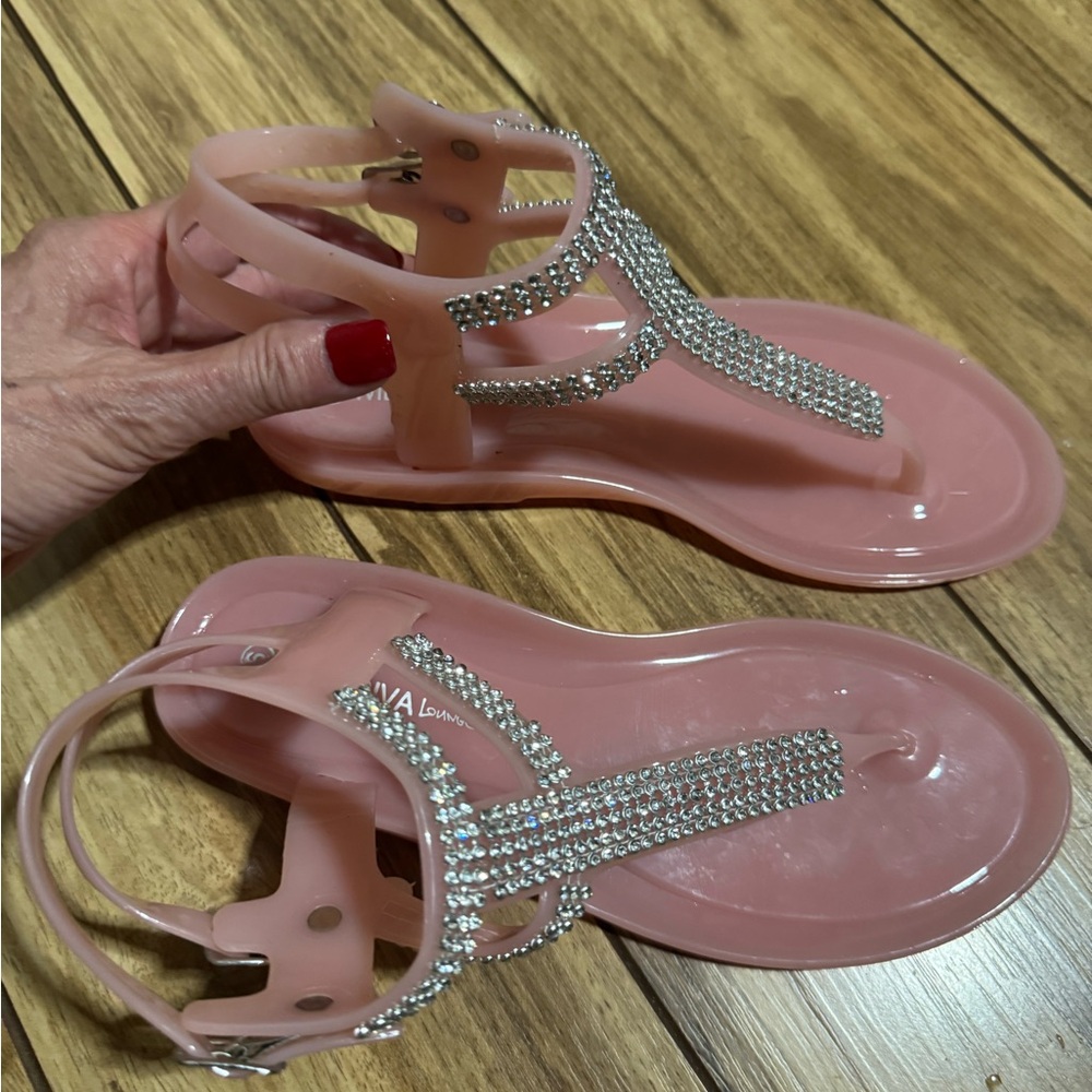 Pink Rhinestone Sandals by wild diva lounge brand size 6